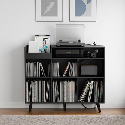 Large Record Player Stand with Vinyl Storage Cabinet