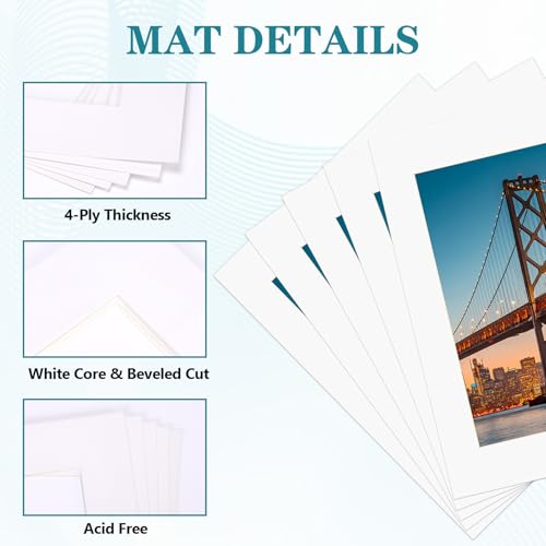 11x14 White Picture Mats with Core Bevel Cut Frame Mattes for 8.5x11 Pictures