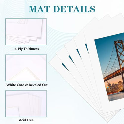 11x14 White Picture Mats with Core Bevel Cut Frame Mattes for 8.5x11 Pictures