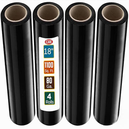 4 Pack Stretch Wrap 18 Inch 80 Gauge Shrink Wrap Black (4400 Foot)
