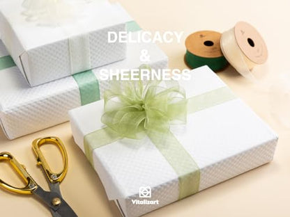 Organza Ribbon 1" x 30 Yd Sheer Gift Wrapping Green & Cream (90 Foot)