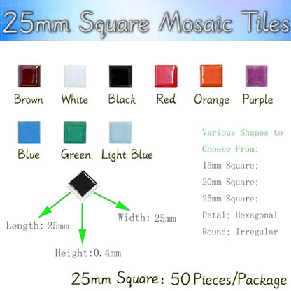 50 Pieces White Mosaic Tiles for Crafts 1" Ceramic Tiles Assorted Colors Square Ceramic Mosaic Project Supplies for Photo Frame Mosaic Stepping Stones Bath Old Pool Furniture Decor (50 Count)