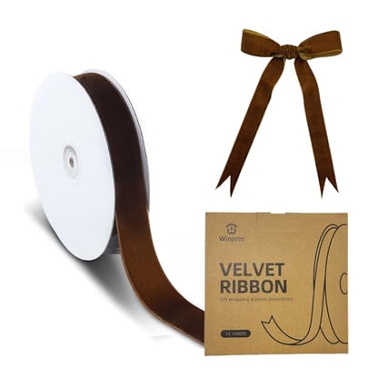 15 Yards Velvet Ribbon 1 Inch Single Face Brown Velvet Ribbon Spool Prefect for Wedding