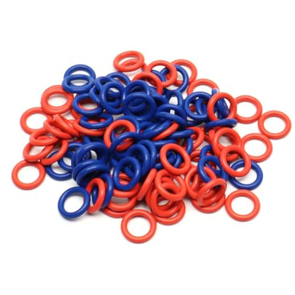 100 Pack) Soft Stitch Ring Markers for Knitting and Crochet - Flexible, Snag-Free Rubber Stitch Markers (Small Size for Needle Sizes 0-8, Red & Blue)