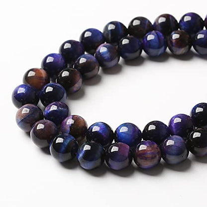32pcs 12mm Natural Starry Sky Purple Tiger Eye Stone Beads Gemstone Round Loose Beads for Jewelry Making DIY Bracelet (16 Count)