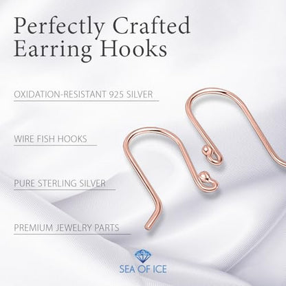 925 Rose Gold flashed Sterling Silver Ear Wires Ball End French Earring Hooks for Drop Dangle Earrings Jewelry Making (12 Count)