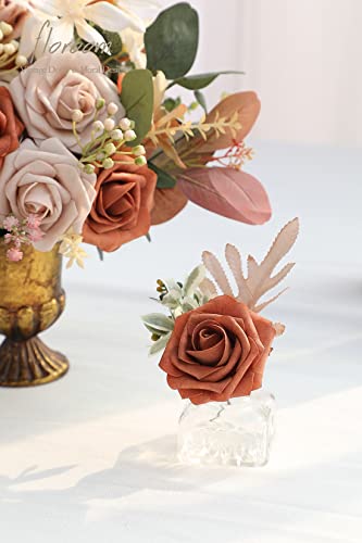 Artificial Flowers 25pcs Real Looking Burnt Orange Ombre Colors Foam Fake Roses with Stems for DIY Wedding Bouquets Bridal Shower Floral Centerpieces Party Tables Home Decorations (25 count)