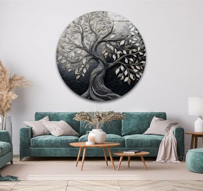 20''(50cm) Diameter Twilight Tree of Life Round Glass Wall Art Tempered Glass Printing Wall Decor Large Wall Art Wall Hangings