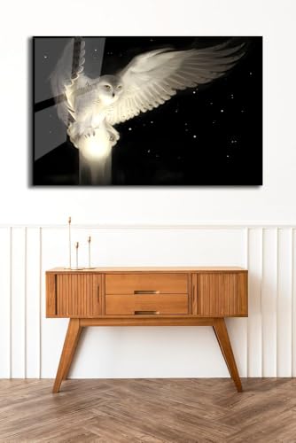 White Owl Tempered Glass Wall Art Painting for Living Room