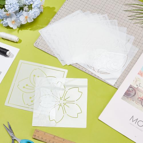 Sashiko Embroidery Stencils Sashiko PET Stencil Flowers Embroidery Patterns Stencils for Drawing Sashiko Template for Hand Quilting and Embroidery 14x14cm
