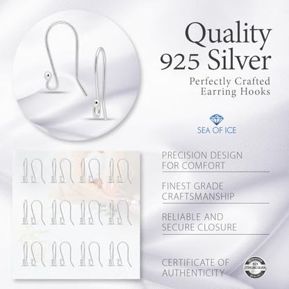 925 Sterling Silver Ear Wires Ball End French Earring Hooks for Drop Dangle Earrings Jewellery Making (24 Count)