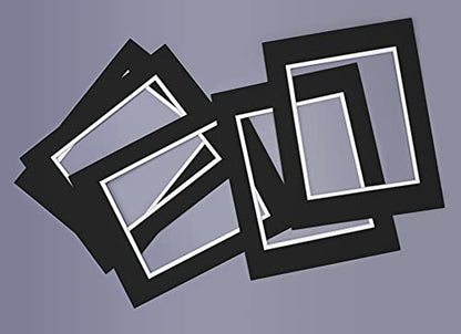 5 Pack Double mat 11x14 for 8x10 Photo Black Over White
