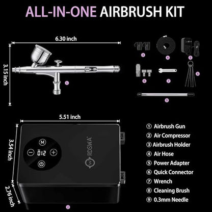 Airbrush Kit with Quiet Air Compressor