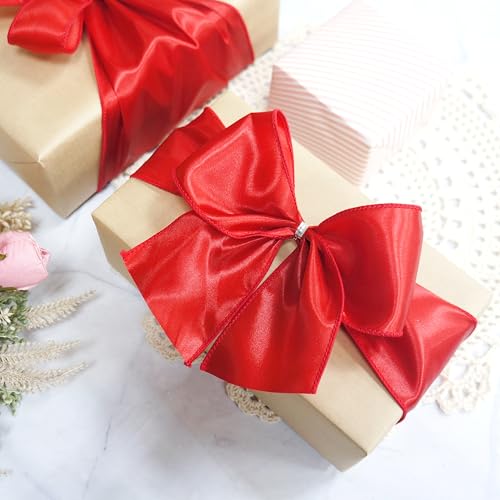 Satin Wired Ribbon 2.5 Inch x 20 Yards Red for Christmas Home Décor Gift Wrapping Tree Topper Bow Wreath DIY Crafts (60 Foot)