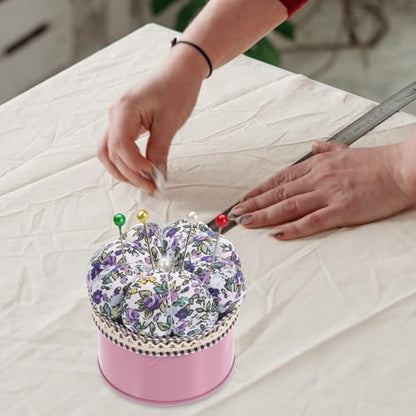Sewing Pin Cushion Box Ball Head Pin Holder with Storage Box Decorative Needle Cushion for Home Office School DIY Craft 3.34 X 3.34 X 2.95 in