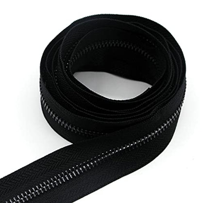 5 Metal Zippers by The Yard Bulk 2 Yards Black Tape with 10 pcs Sliders Black Nickel Teeth Handmade Zipper for Sewing Craft Bag Backpack
