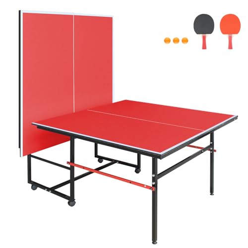 4.5FT/8FT/9FT Mid-Size Table Tennis Table (Red, 8FT)