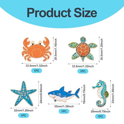Beadthoven 5pcs Sea Life Badge Brooch Pins Fashion Metal Enamel Lapel Pin Backpack Clothes Fashion Jewelry Gift Cute Cartoon Ocean Sea Animals Pins for for DIY Backpacks Bags Jackets Hat Decoration (5 Count)