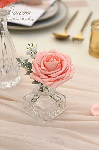 Artificial Flowers 25pcs Real Looking Mixed Living Coral Foam Fake Roses with Stems for DIY Wedding Bouquets Bridal Shower Centerpieces Floral Arrangements Party Tables Home Decorations (25 Count)