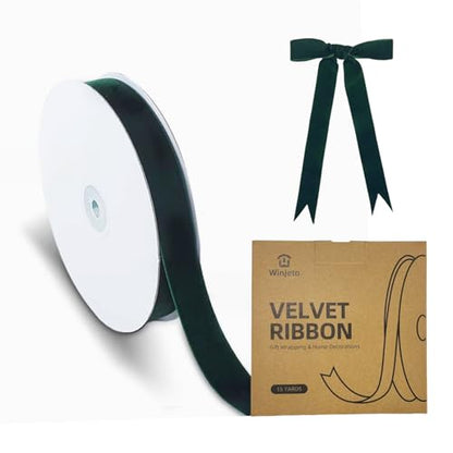 15 Yards Velvet Ribbon 1 Inch Single Face Green Velvet Ribbon Spool Prefect for Wedding