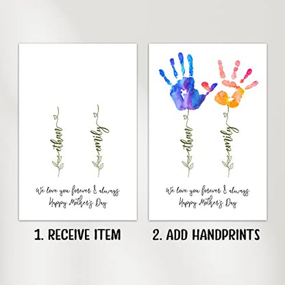 Personalized Mom Gift For Mother's Day Custom Handprint Unframed Poster Wall Art Flower Handprint Gift From Kids For Mom New Mom Custom Name Poster Mom Birthday Pregnancy Announcement Gift