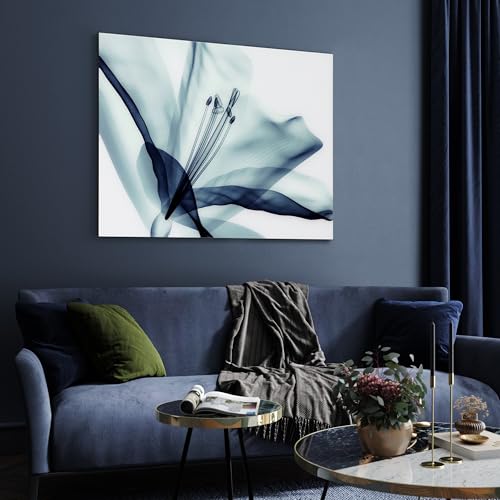 TMP-EAD4157-3248 Amaryllis Frameless Tempered Glass Blue Flower Panel Graphic Wall Art, 48" x 32" x 0.2"