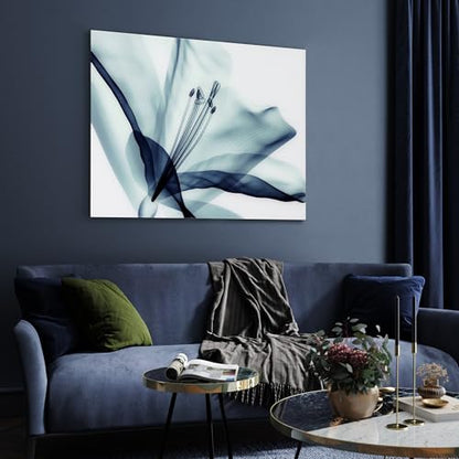 TMP-EAD4157-3248 Amaryllis Frameless Tempered Glass Blue Flower Panel Graphic Wall Art, 48" x 32" x 0.2"