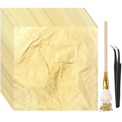 200 Pcs Gold Leaf Sheets for Art Foil Paper Leaf Art Foil Sheets Gilding Brush Thin Paper Craft for Painting Gilding Crafting Decoration