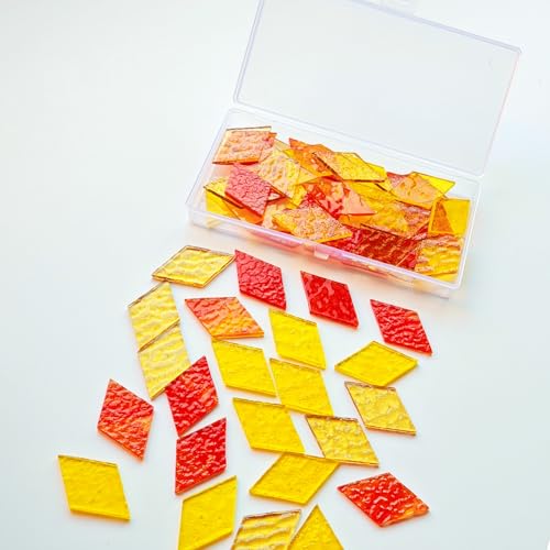 60 Pieces Diamond Shape Yellow Brown Mixed Transparent Stained Glass Tiles (60 Count)