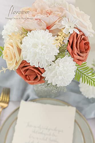Artificial Dahlia Flowers 25pcs Real Looking White Foam Fake Roses with Stems for DIY Wedding Bouquets Bridal Shower Centerpieces Floral Arrangements Party Tables Home Decoration (25 Count)