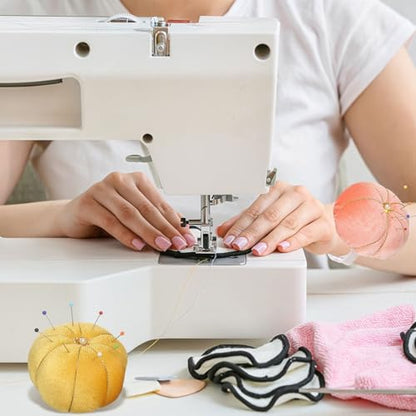 Wrist Pin Cushion Wristband Sewing Pincushion Polyester Pin Holder Wearable Pumpkin Shaped Needles Wristband with 100 Head Needles for Sewing Quilting DIY Crafts