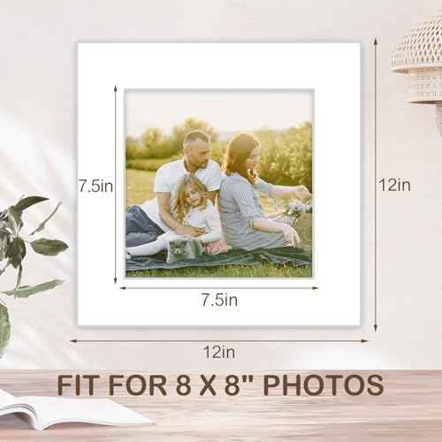 15 Pack White Picture Mats 12x12 for 8x8 Photos (15 Count)
