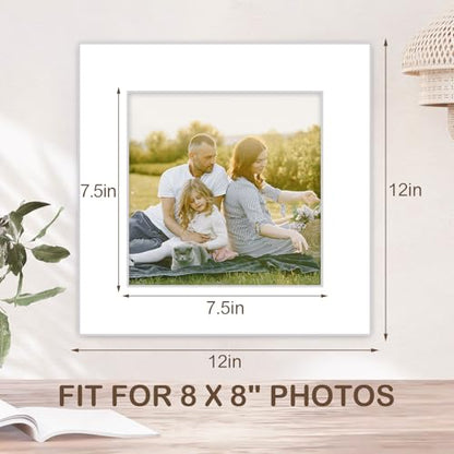 15 Pack White Picture Mats 12x12 for 8x8 Photos (15 Count)
