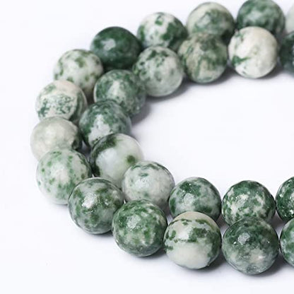 36pcs 10mm Natural Green Spot Stone Stone Beads for Jewelry Making Loose Spacer Round Beads DIY Bracelets Necklaces 15"
