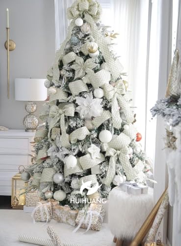 Glitter Champagne Wired Christmas Ribbon 2.5 inch x 10 Yards (30 Foot)