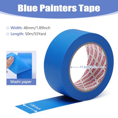 18Rolls Painters Tape 2 Inch Wide Bulk Blue Painters Tape for Wall Painting (18 Count)
