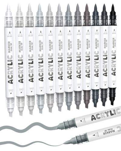 12 Grey Dual Tip Acrylic Paint Markers (12 Count)