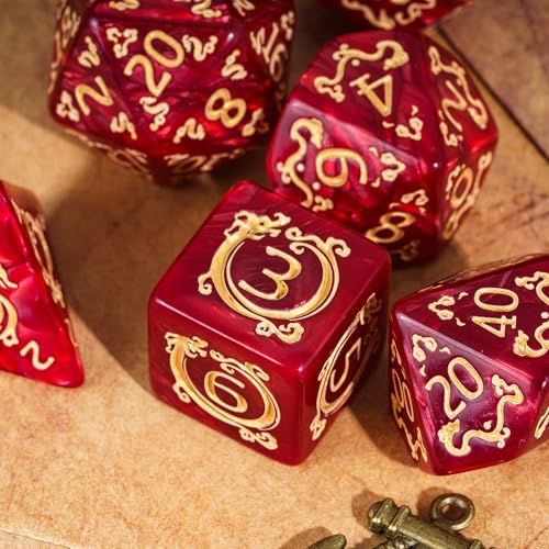 7 Die DND Dice Set Dragon Pattern Polyhedral Die with Leather Bag (7 Count)