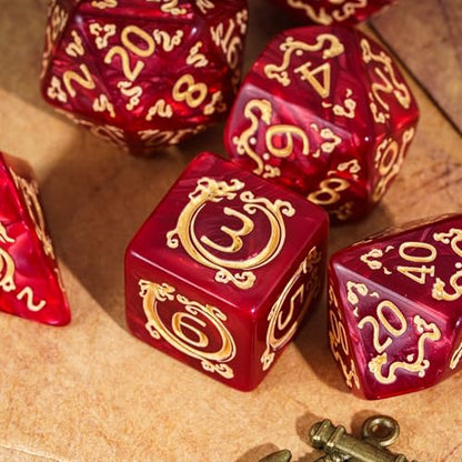 7 Die DND Dice Set Dragon Pattern Polyhedral Die with Leather Bag (7 Count)