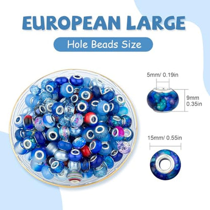 Blue Mix Large Hole Beads (100 Count)