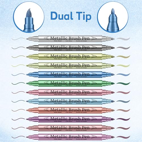 12 Pack Dual Tip Metallic Markers