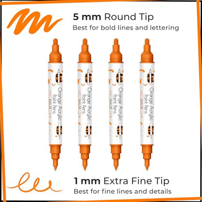 4 Acrylic Dual Tip Orange Paint Pen Metallic for Rock Painting