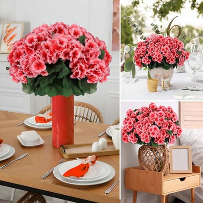 12 Pcs Artificial Geranium Flowers for Outdoors Geranium Silk Flowers Outdoor UV Resistant Garden Plants Faux Flowers for Home Kitchen Table Centerpieces Decor