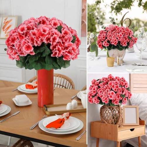 6 Pcs Artificial Geranium Flowers for Outdoors Geraniums Silk Flowers Outdoor UV Resistant Garden Plants Faux Flowers for Home Kitchen Table Centerpieces Decor