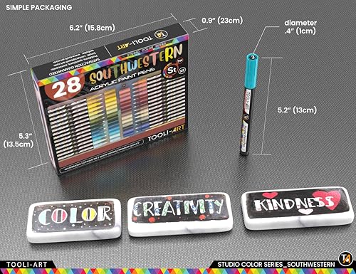 28 Southwestern Colors Acrylic Paint Pens Studio Color Series Markers Set 0.7mm Extra Fine Tip (28 Count)