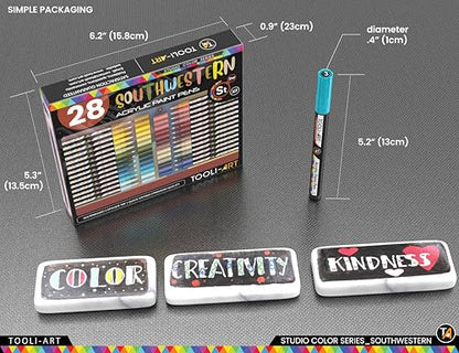 28 Southwestern Colors Acrylic Paint Pens Studio Color Series Markers Set 0.7mm Extra Fine Tip (28 Count)
