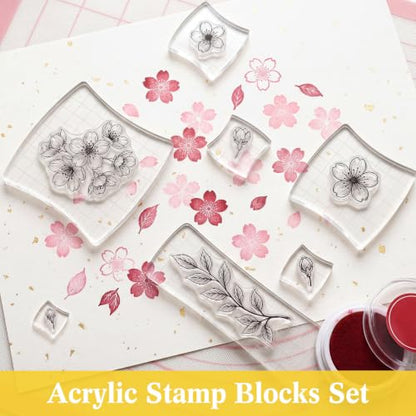 7 Pcs Acrylic Stamp Blocks Set Clear with Grid Lines (7 Count)