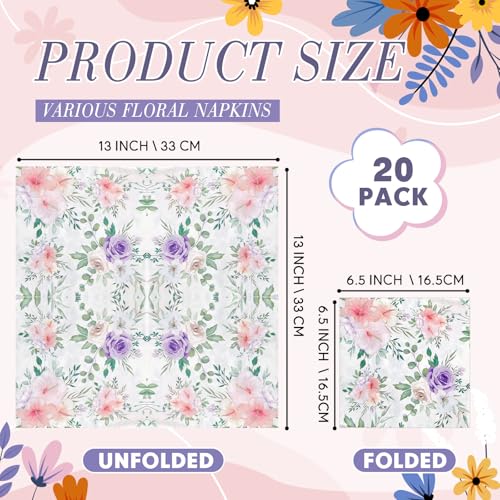 20 Pack Decoupage Napkins Floral Cocktail Decorative Paper Napkins (20 Count)