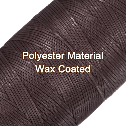 150D 0.8mm Flat Waxed Thread 284 Yards Polyester Leather Sewing Waxed String Hand Stitching Waxed Cord for Leather Stitching Sewing Bookbinding DIY Craft Rosewood Color
