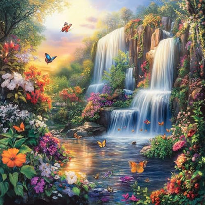 14ct Counted Stamped Cross Stitch Kits for Adults Mountain Waterfall Flowers Printed Cross Stitch Patterns Art Crafts Cross Stitch Supplies